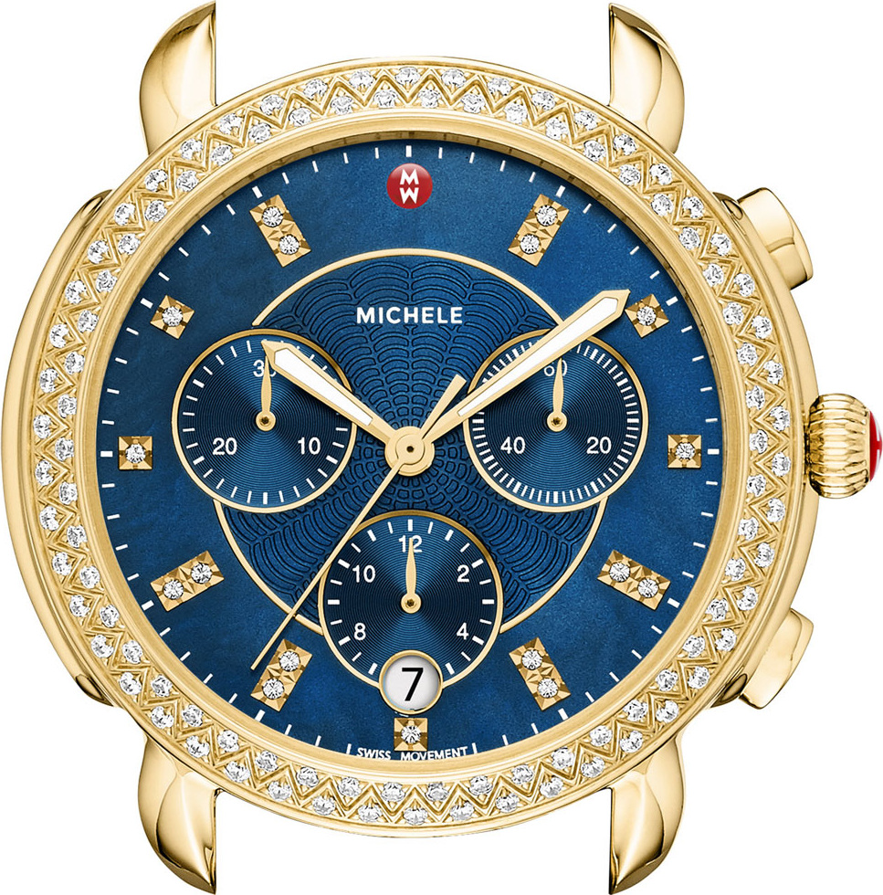 MICHELE Sidney 18K Watch Head with Diamonds, Gold/Navy