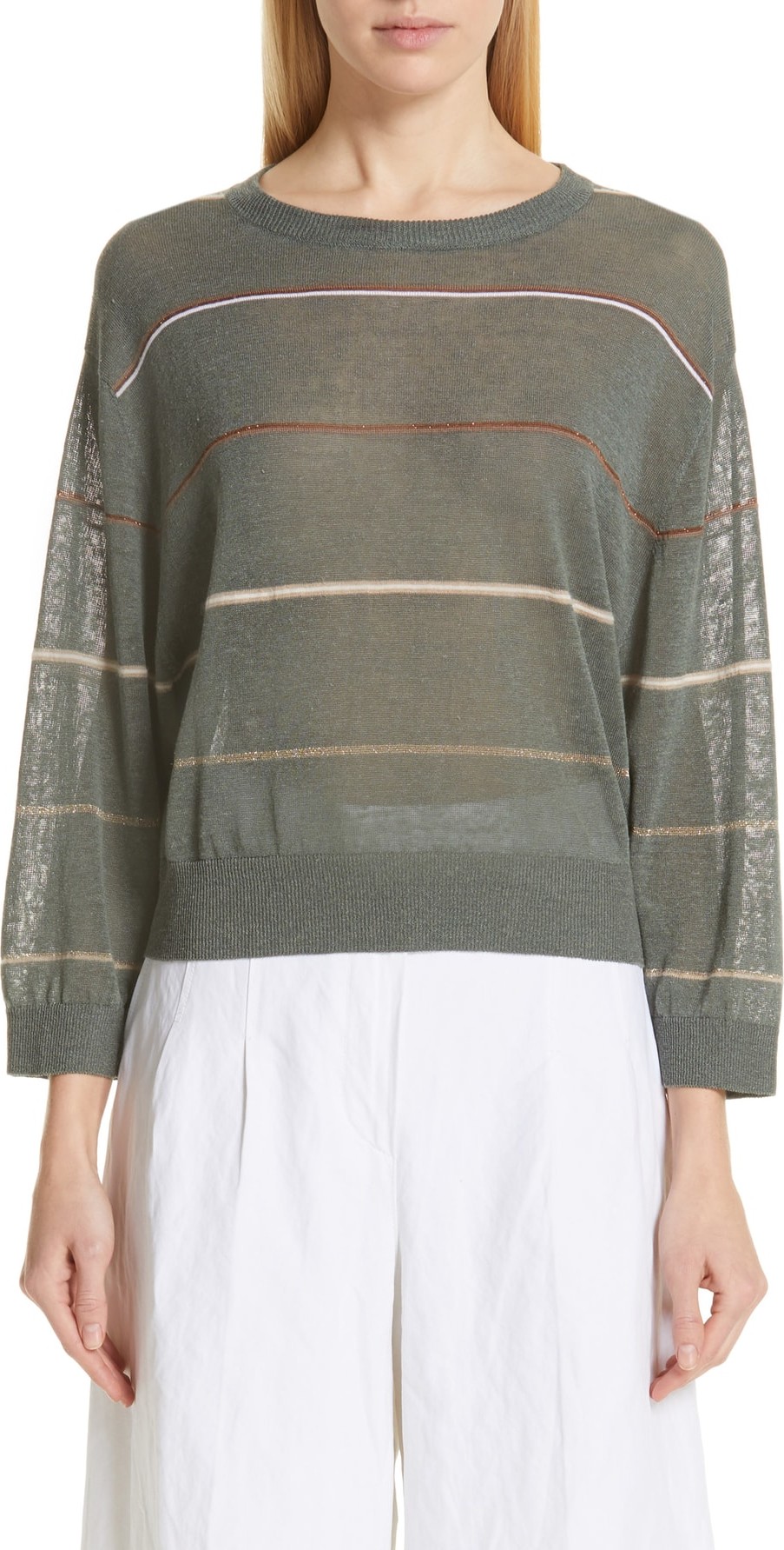 Brunello Cucinelli Stripe Linen Blend Sweater