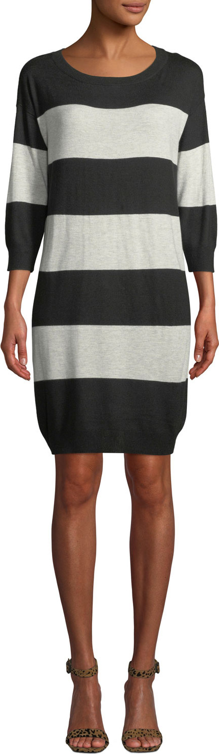 ATM Anthony Thomas Melillo Rugby-Stripe 3/4-Sleeve Sweater Dress