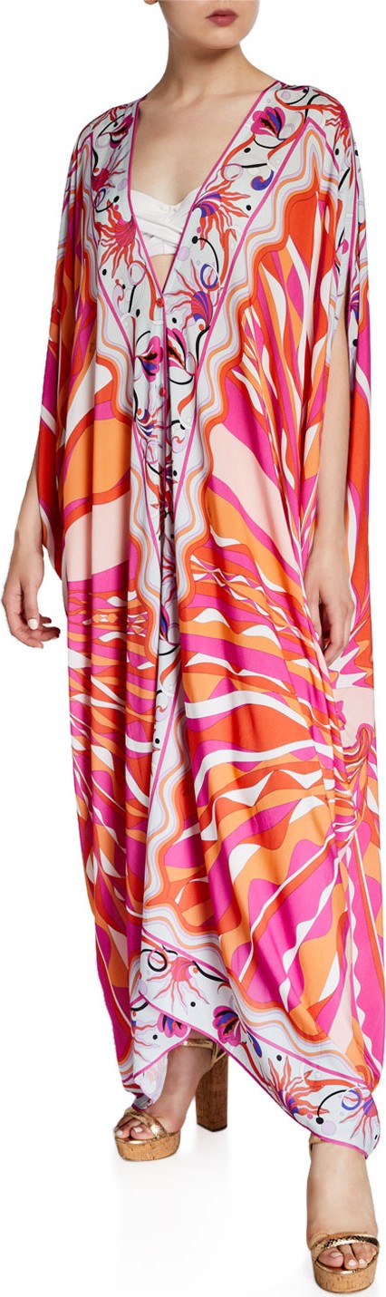 Emilio Pucci Printed V-Neck Long Kaftan Coverup