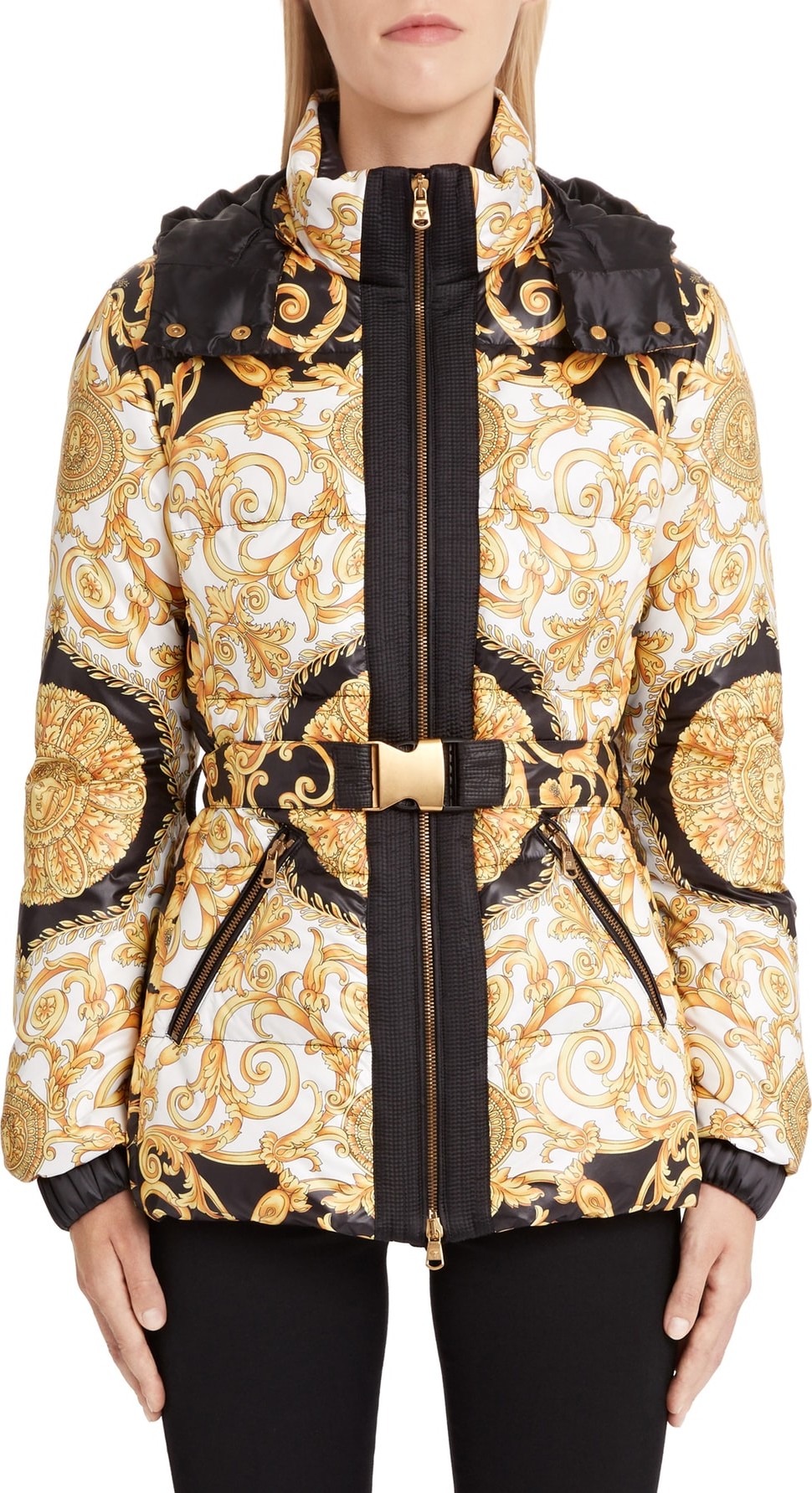 Versace First Line Hibiscus Print Quilted Coat