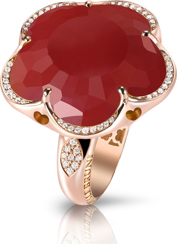 Pasquale Bruni Bon Ton Carnelian Flower Ring with Diamonds in 18K Rose Gold