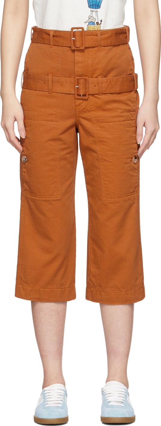 Lanvin Orange Double-Belt Cropped Trousers