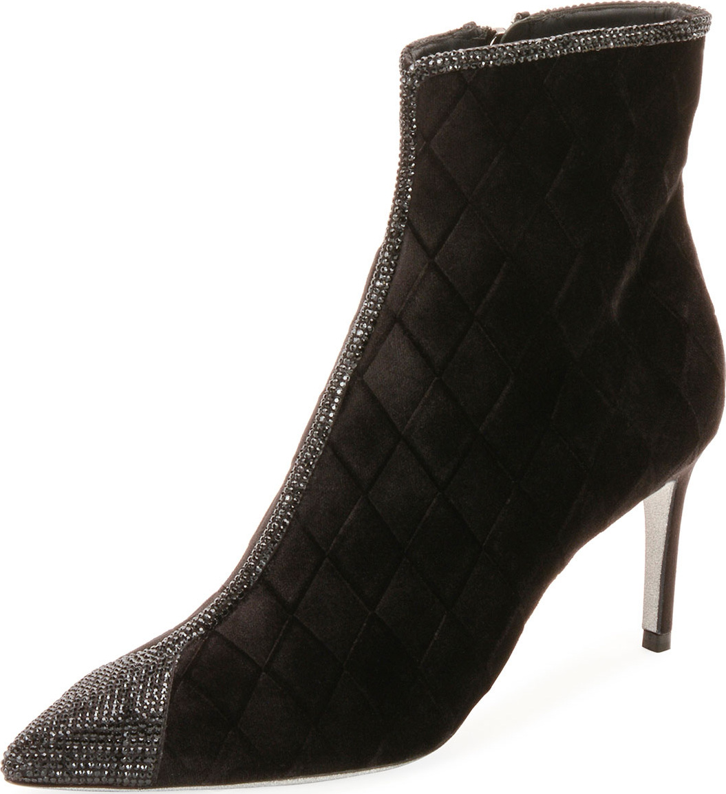 Rene Caovilla Quilted Velvet Strass Bootie