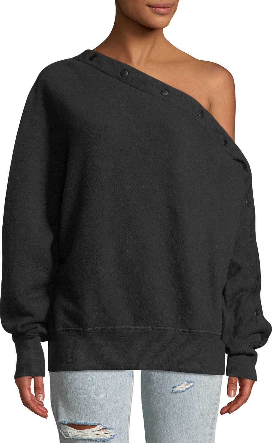 Rag & Bone Kate One-Shoulder Snap-Up Pullover Top