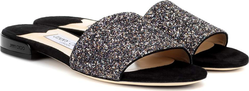 Jimmy Choo Joni Flat leather and glitter sandals