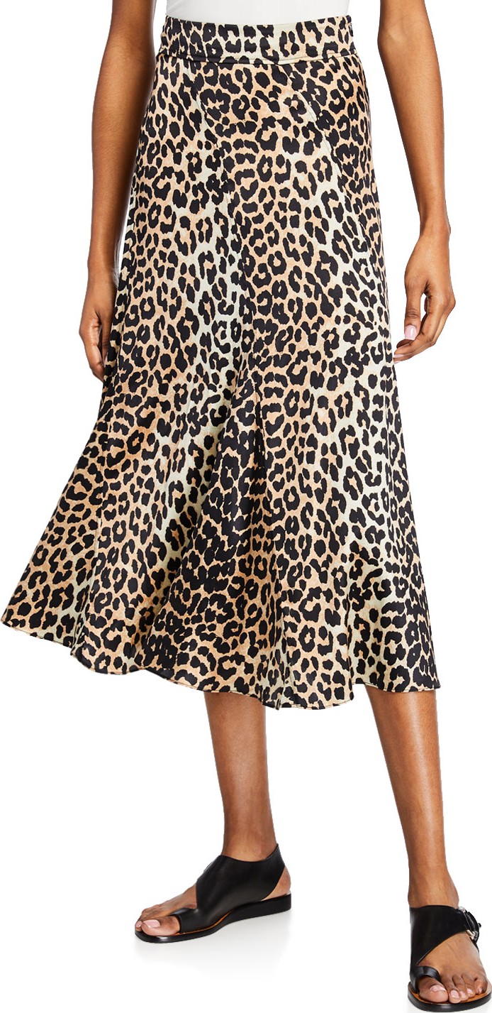 Ganni Leopard-Print Stretch-Silk Skirt