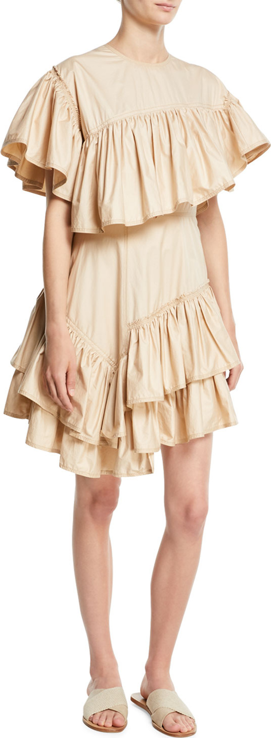 3.1 Phillip Lim Asymmetric Ruffled Cotton Dress