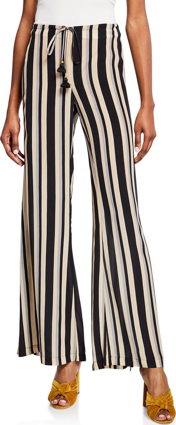 FIGUE Simone Striped Silk Wide-Leg Pants