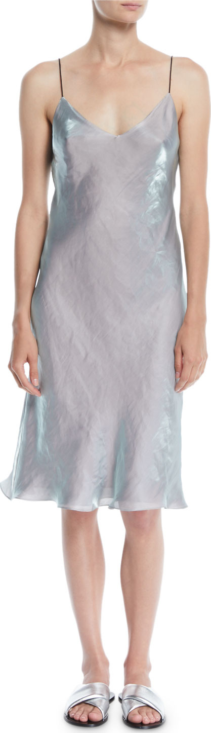 Rag & Bone Astrid V-Neck Sleeveless Iridescent Slip Dress
