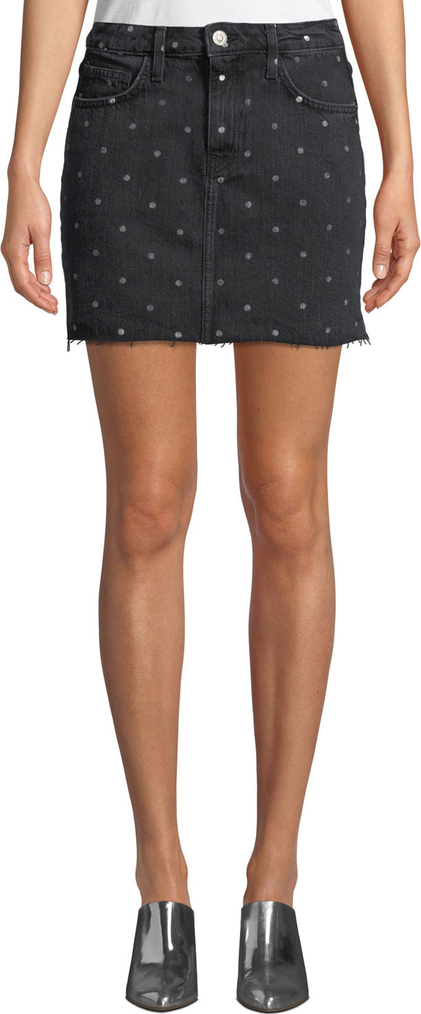 Current/Elliott The 5 Pocket Dot-Print Denim Mini Skirt