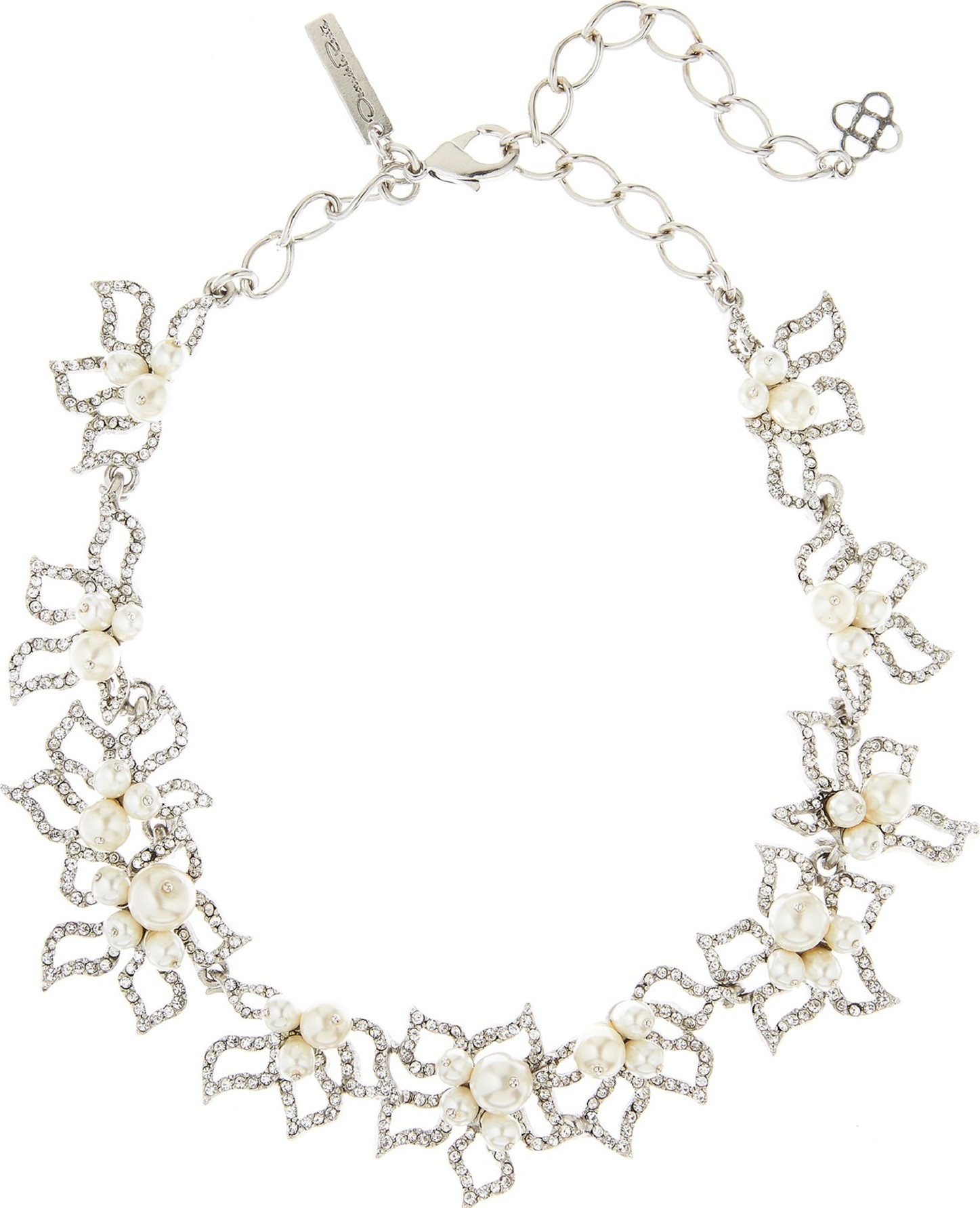 Oscar De La Renta Pavé Petal Collar Necklace with Imitation Pearl
