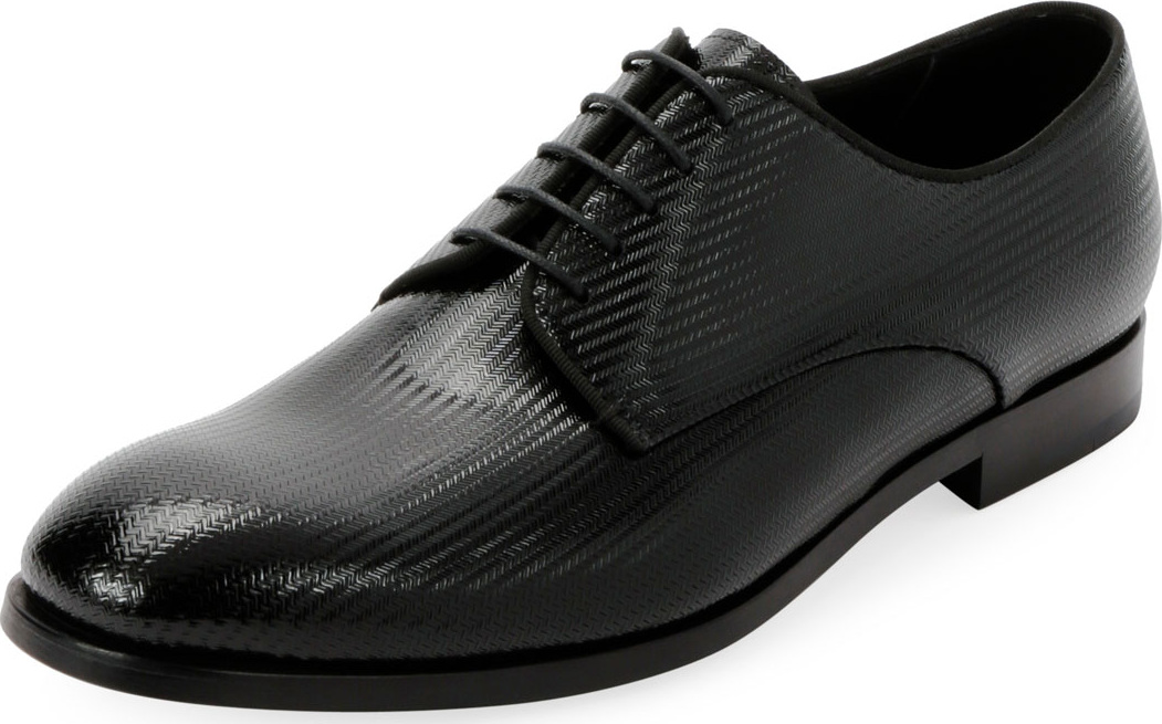 Giorgio Armani Men's Formal Patent Chevron Leather Lace-Up Shoe