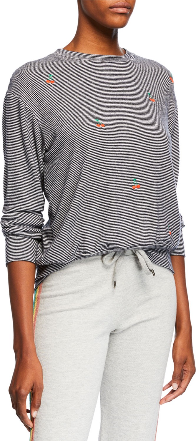 SUNDRY Cherries & Stripes Long-Sleeve Crewneck Shirt