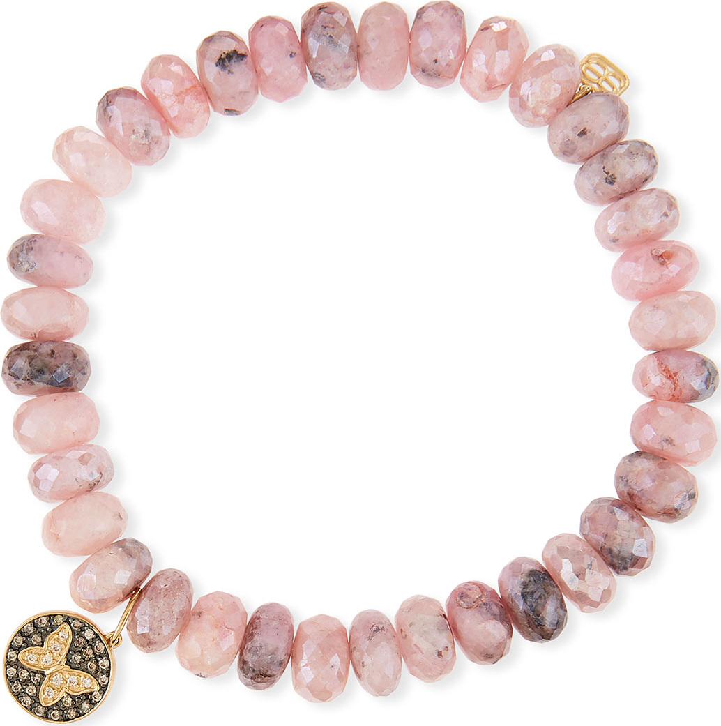 Sydney Evan 8mm Mystic Pink Graptolite Bead Bracelet with Butterfly Charm