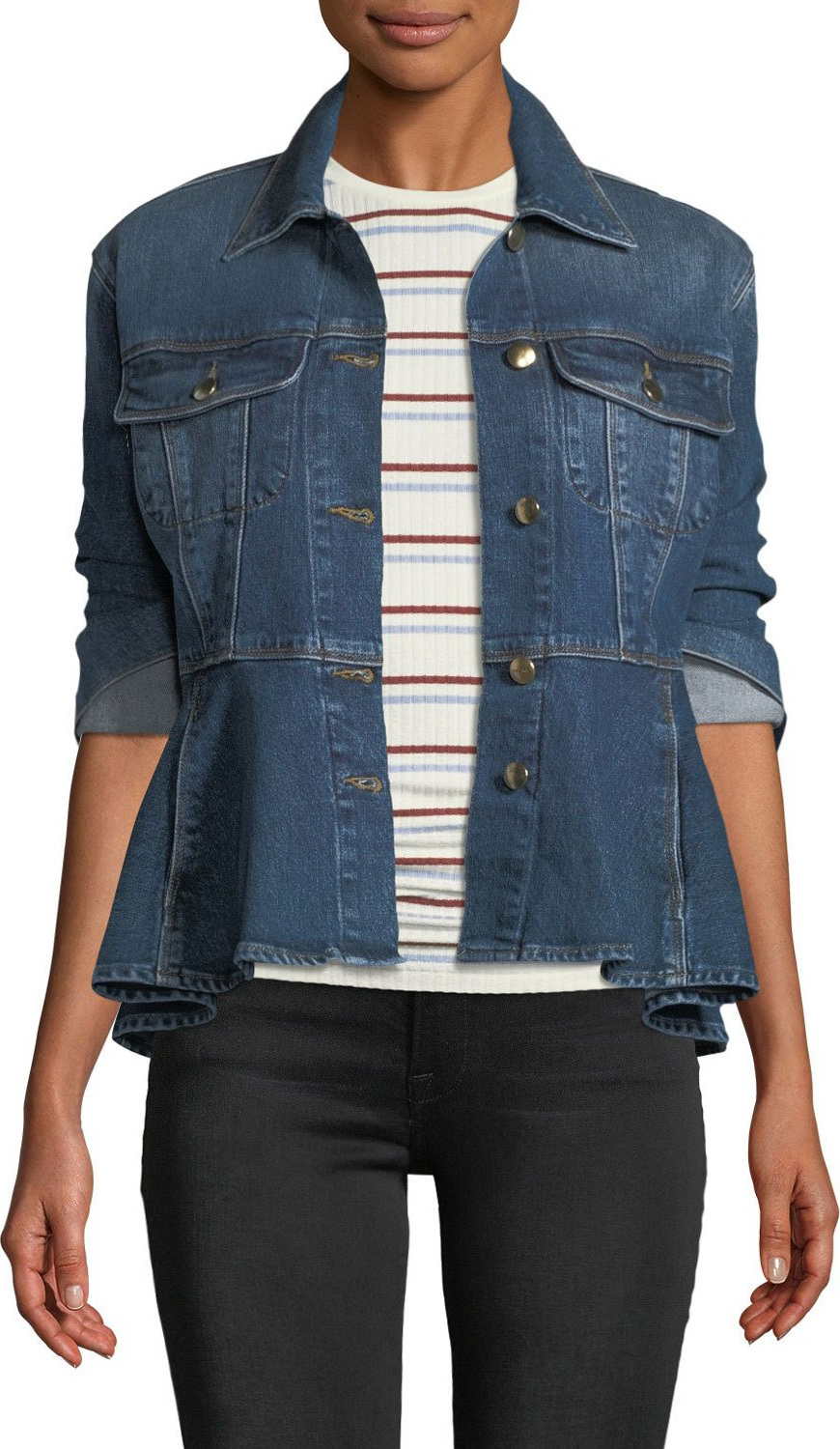 FRAME DENIM Button-Front Flounce Denim Jacket