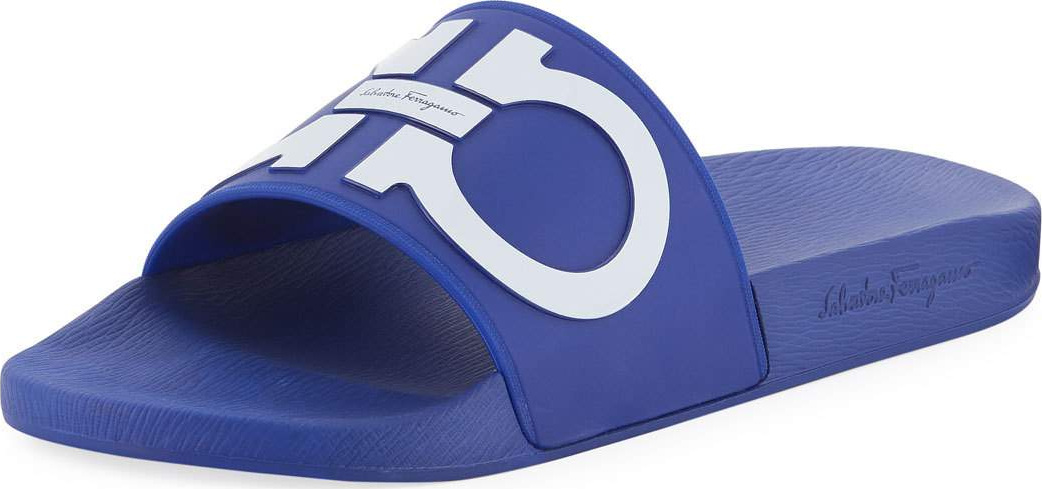 Salvatore Ferragamo Men's Gancini Pool Slide Sandal, Blue