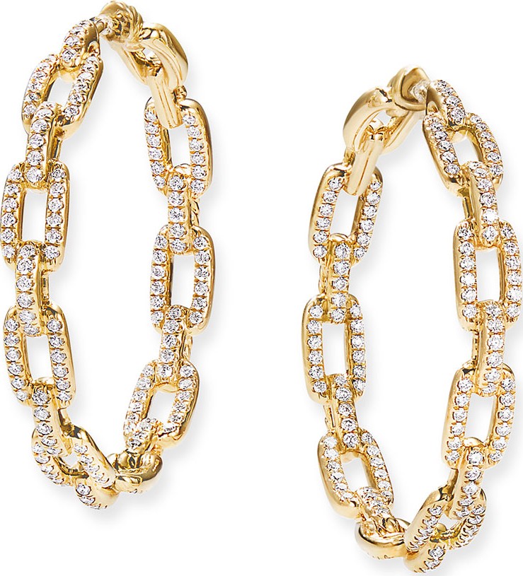 David Yurman Stax 18k Gold Diamond Link Hoop Earrings
