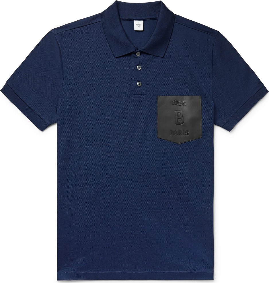 Berluti Slim-Fit Leather-Trimmed Cotton-Piqué Polo Shirt