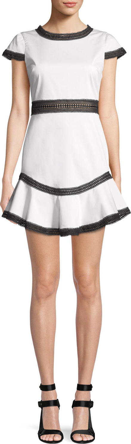 Alice + Olivia Rapunzel Curved-Hem Lace Trim Mini Dress