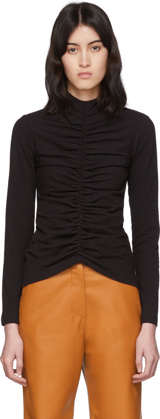 EDIT Black Textured Mock Neck T-Shirt