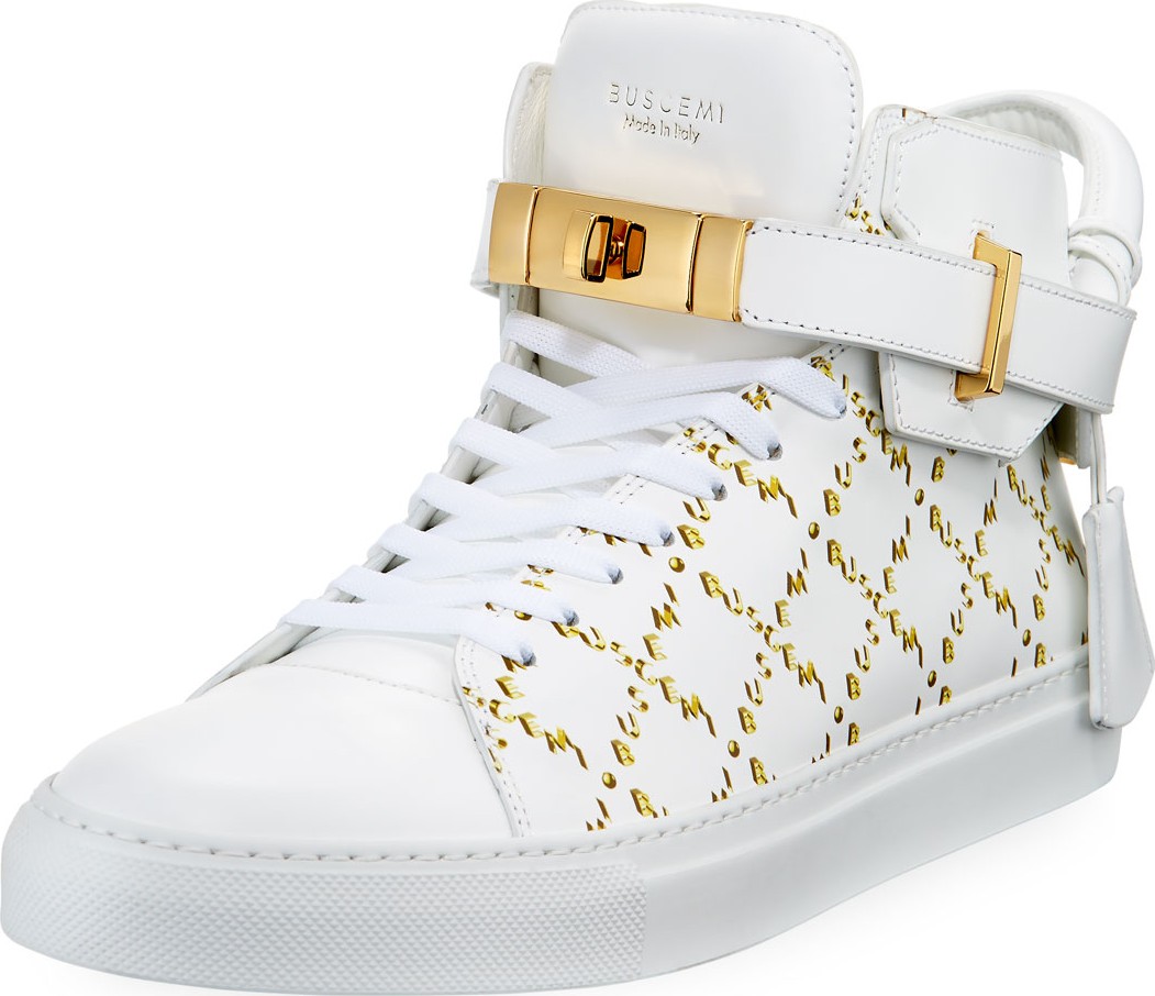 Buscemi Men's Monogramed Leather Mid-Top Sneakers