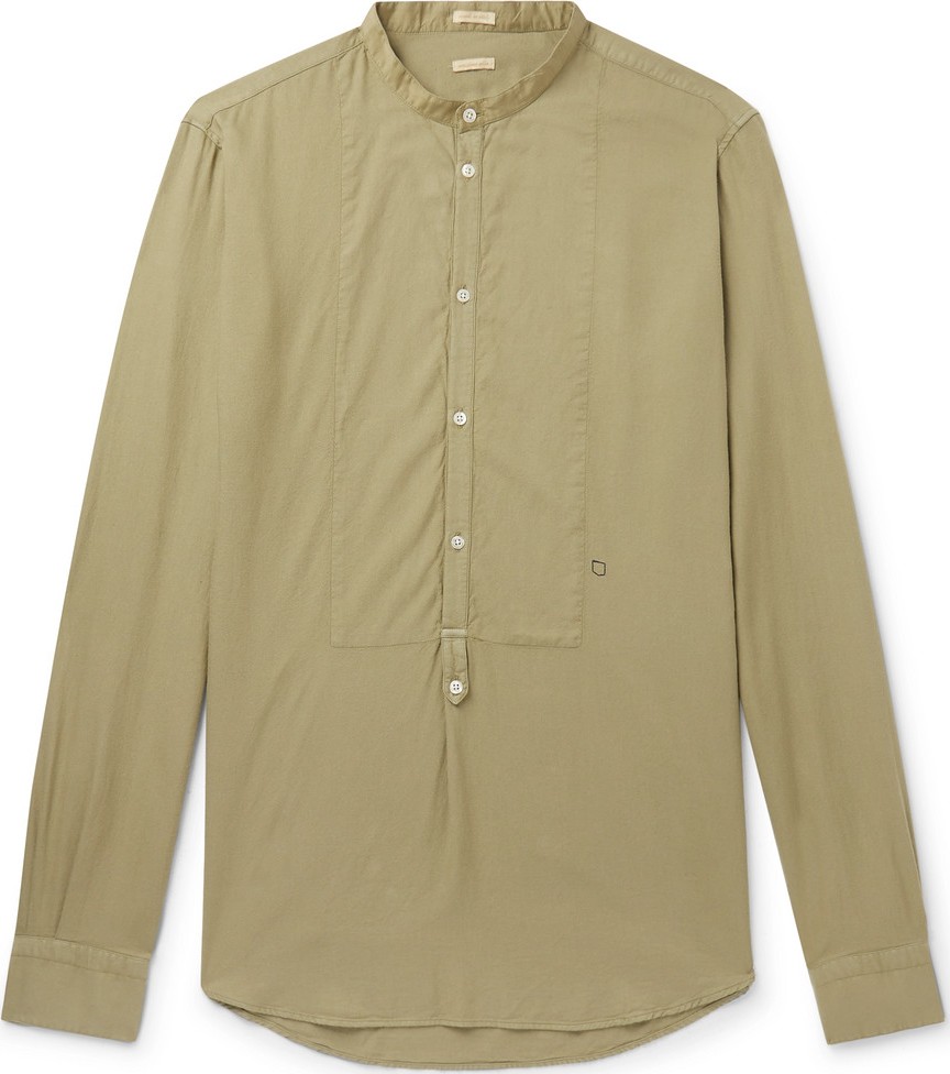 Massimo Alba Grandad-Collar Poplin-Trimmed Twill Half-Placket Shirt