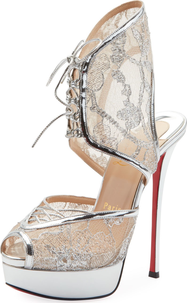 Christian Louboutin Jose Altafine Metallic Lace Red Sole Sandals