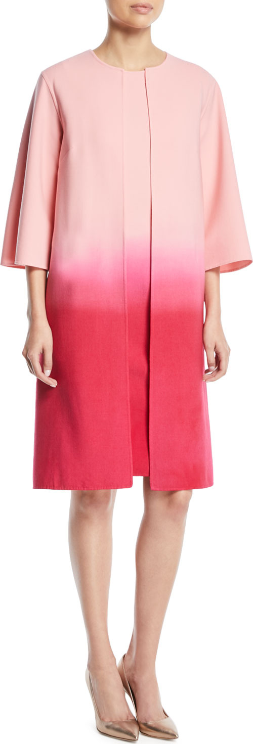 Oscar De La Renta Dip-Dye Ombre 3/4-Sleeve No-Closure Long Jacket