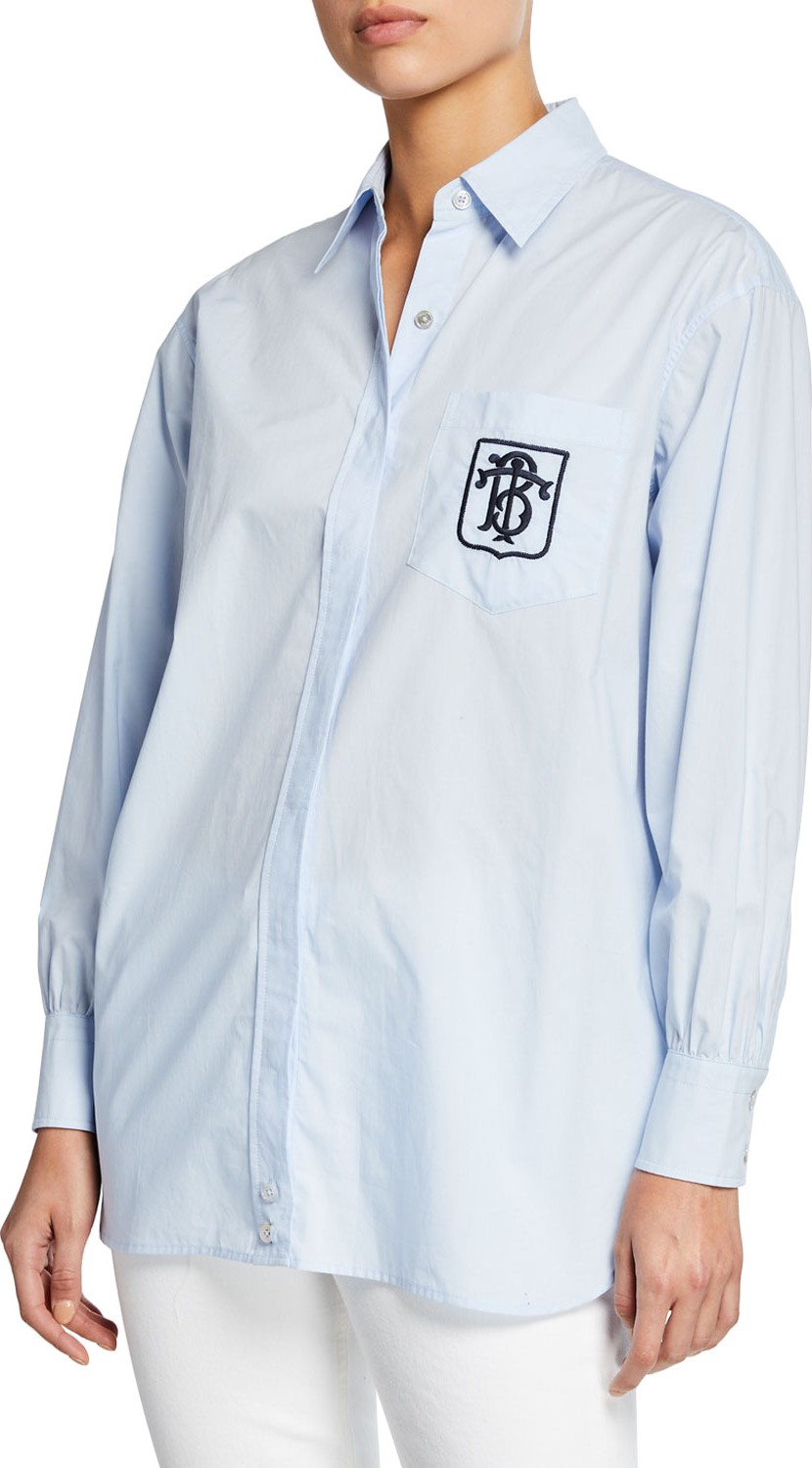 Tory Burch Poplin Button-Front Long-Sleeve Striped Back Shirt