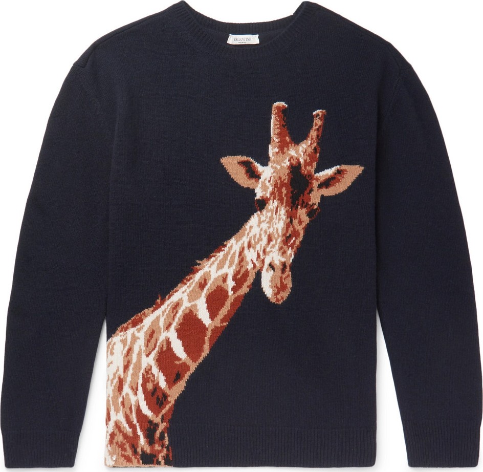 Valentino Giraffe-Intarsia Merino Wool and Cashmere-Blend Sweater