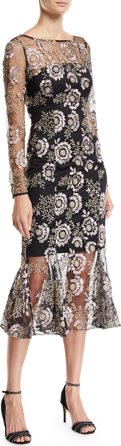 ZAC Zac Posen Robbie Floral-Embroidered Long-Sleeve Dress