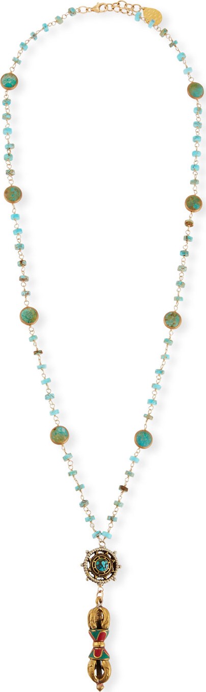 Devon Leigh Turquoise & Coral Long Pendant Necklace