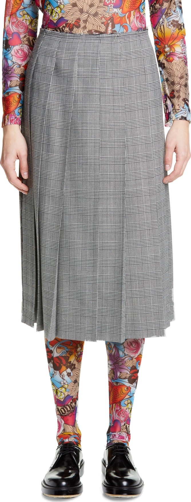 Comme Des Garcons Glen Check Side Slit Pleated Skirt