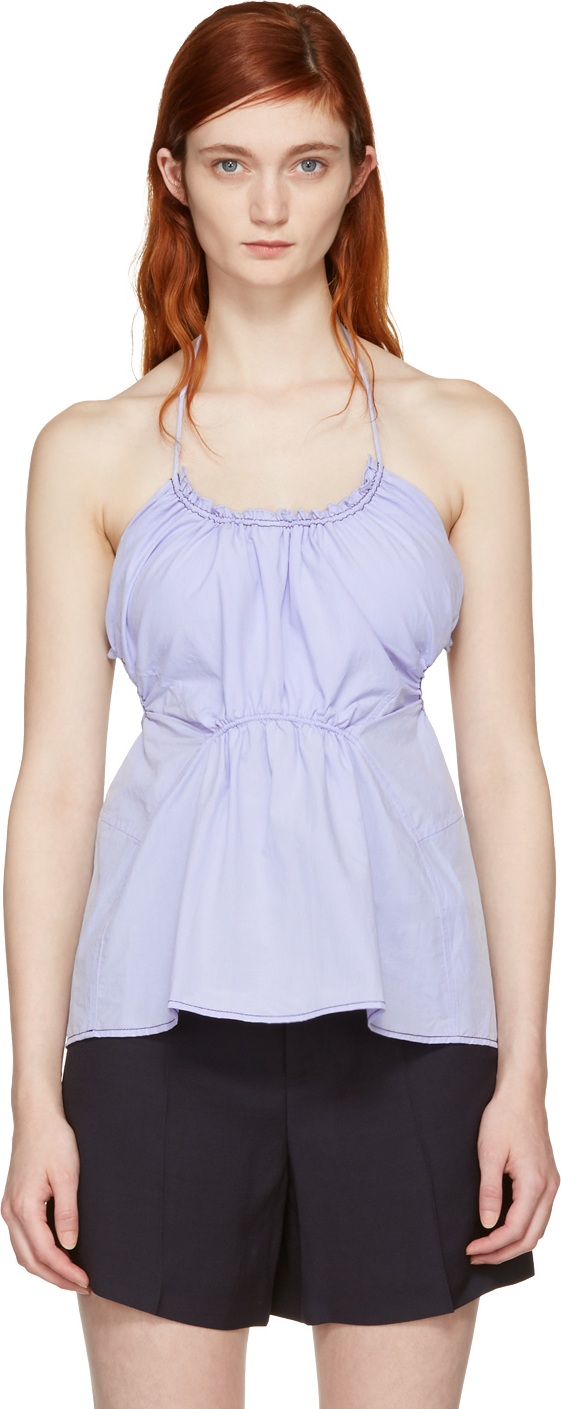 3.1 Phillip Lim Blue Gathered Tank Top