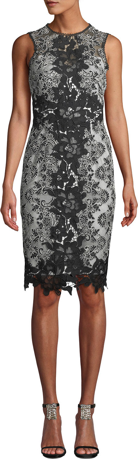 Marchesa Notte Sleeveless Lace Colorblock Dress