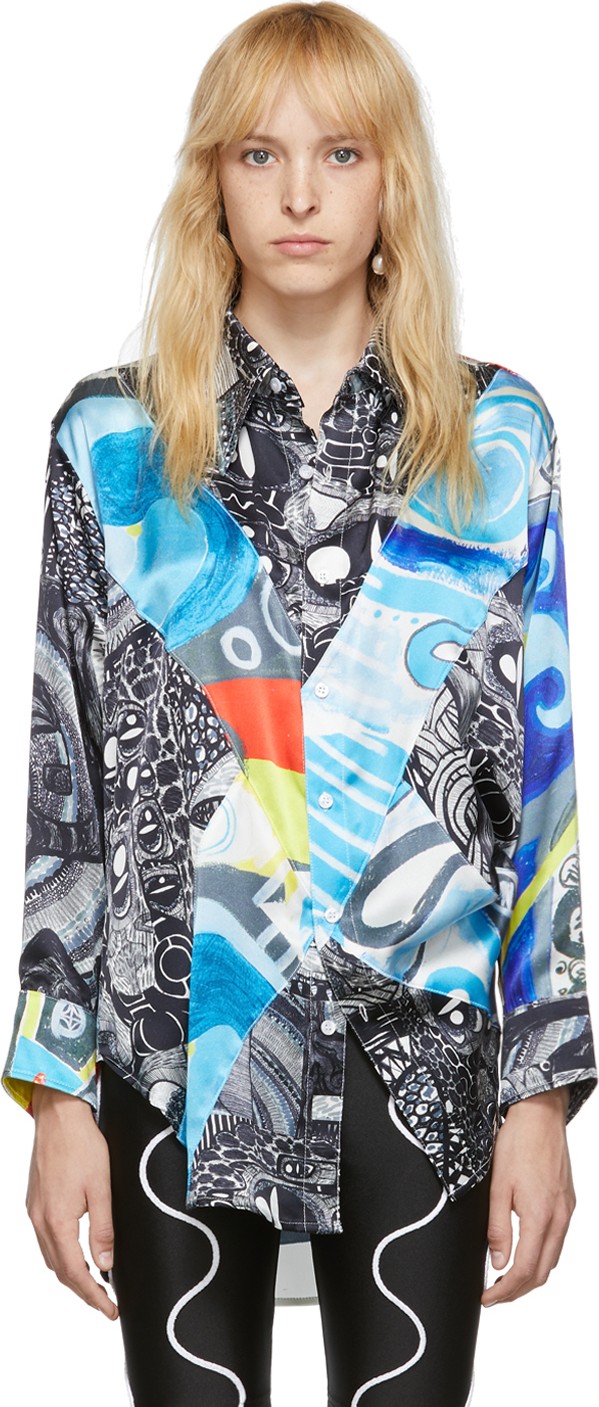 Charles Jeffrey Loverboy Black Silk Art Painted Shirt