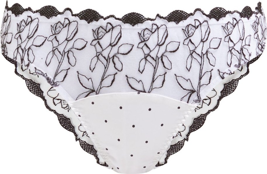 Fleur of England Floral-embroidered tulle and satin briefs