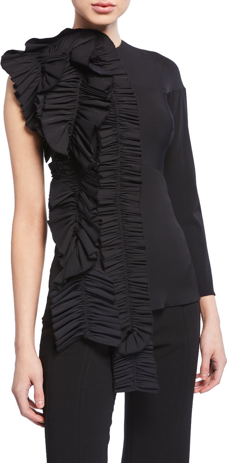 A.W.A.K.E One-Sleeve Top w/ Dramatic Ruffle