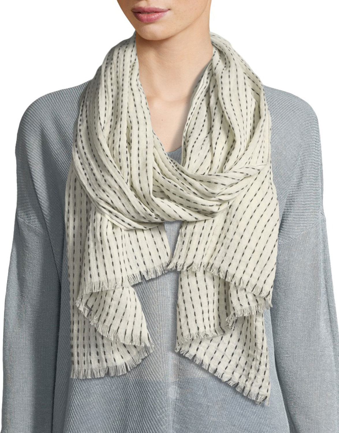 Eileen Fisher Dash Stripe Organic Cotton/Wool Scarf