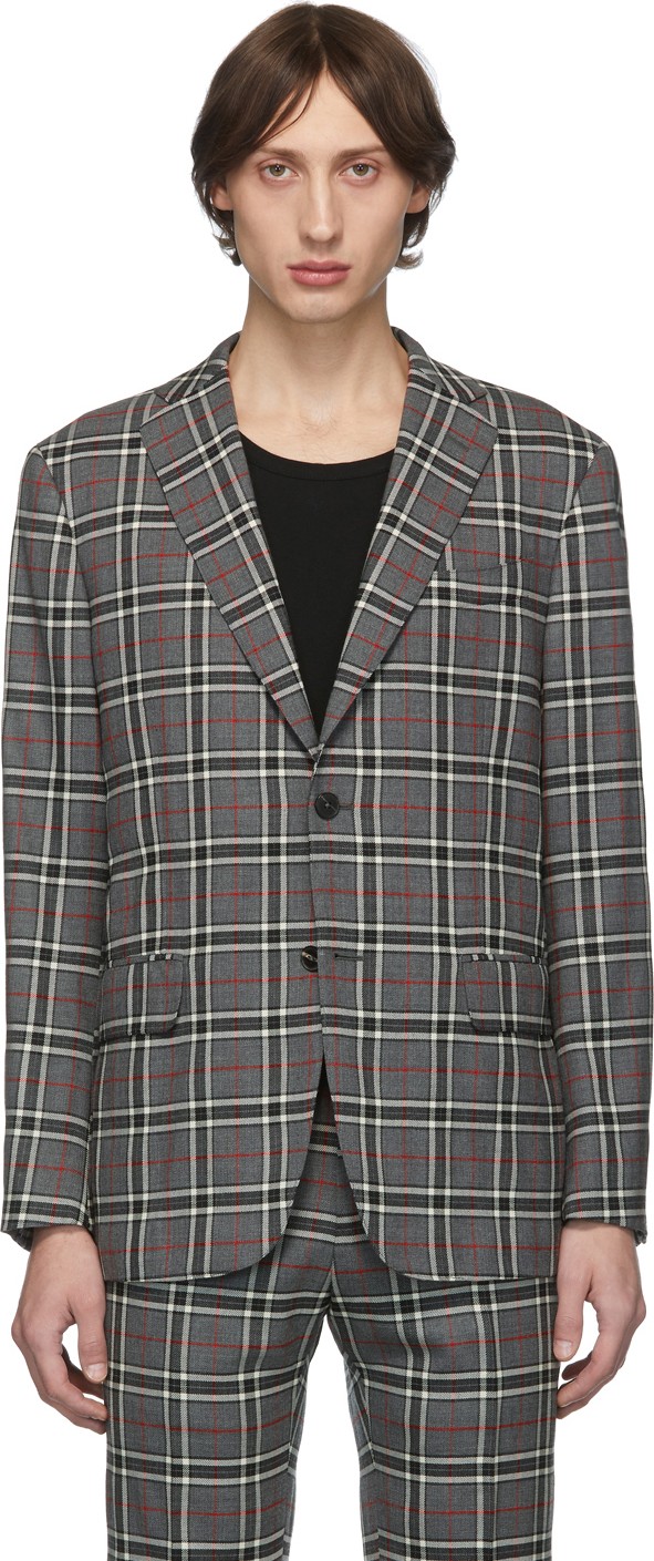 Eidos Grey Wool Windowpane Plaid Suit