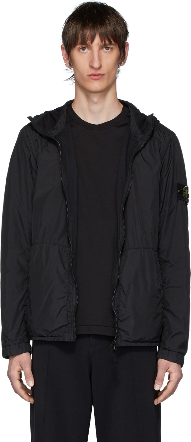 Stone Island Black Nylon Rep Hooded Coat