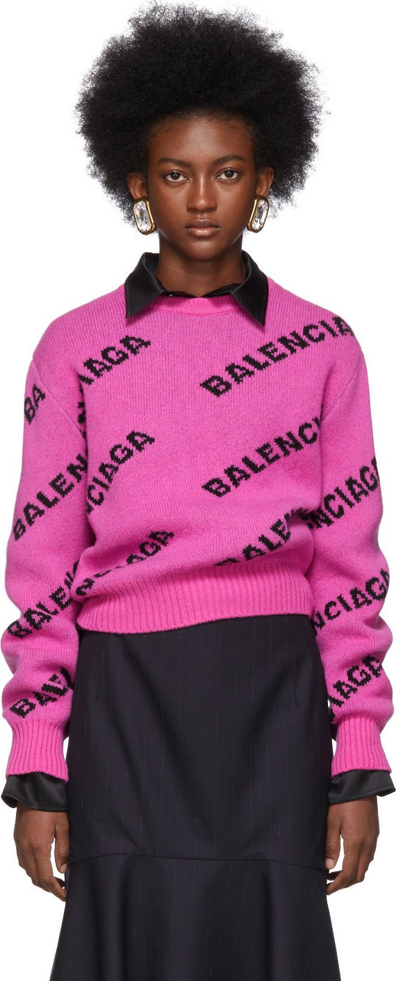 Balenciaga PInk All Over Logo Sweater