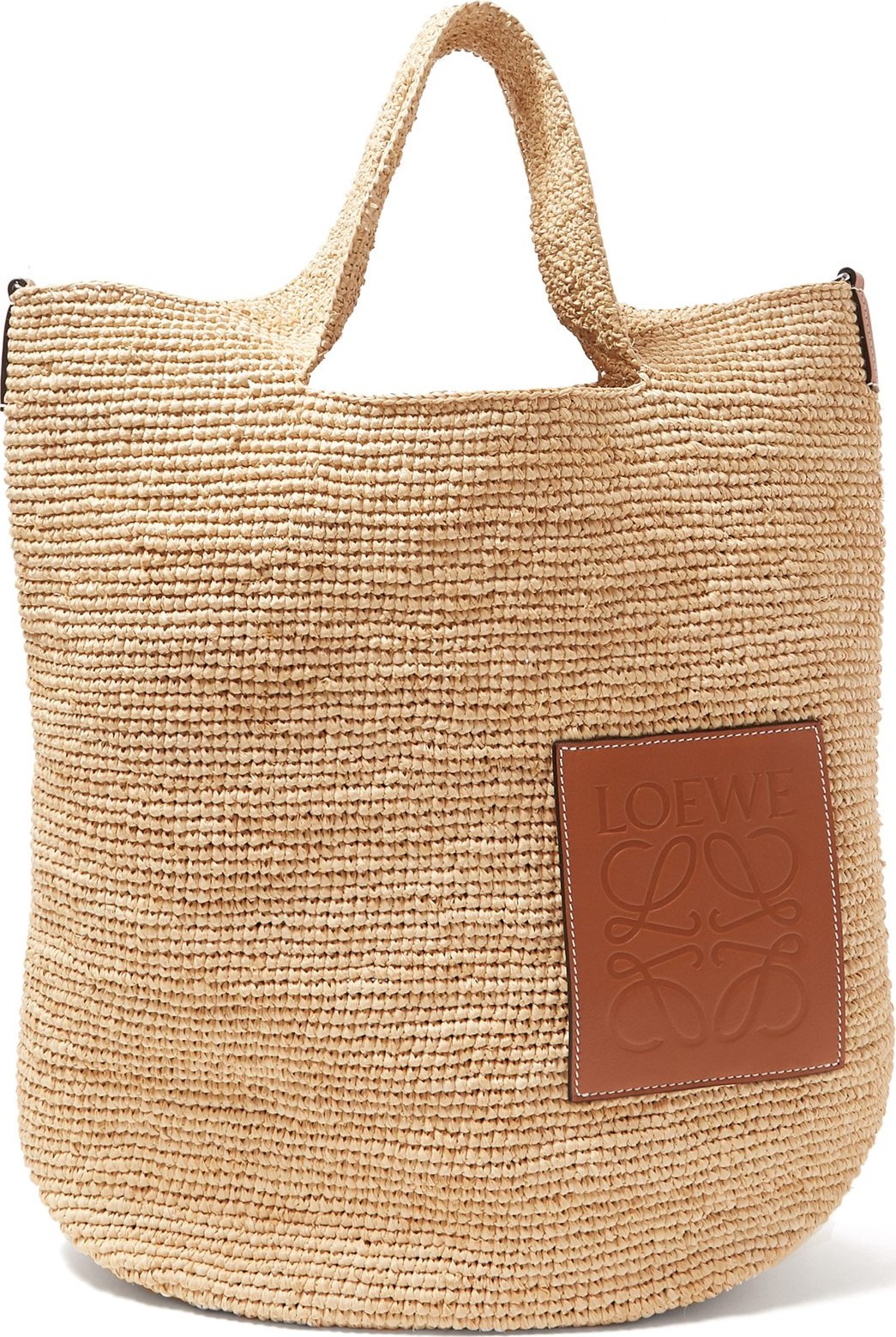 LOEWE Leather-appliqué raffia tote bag
