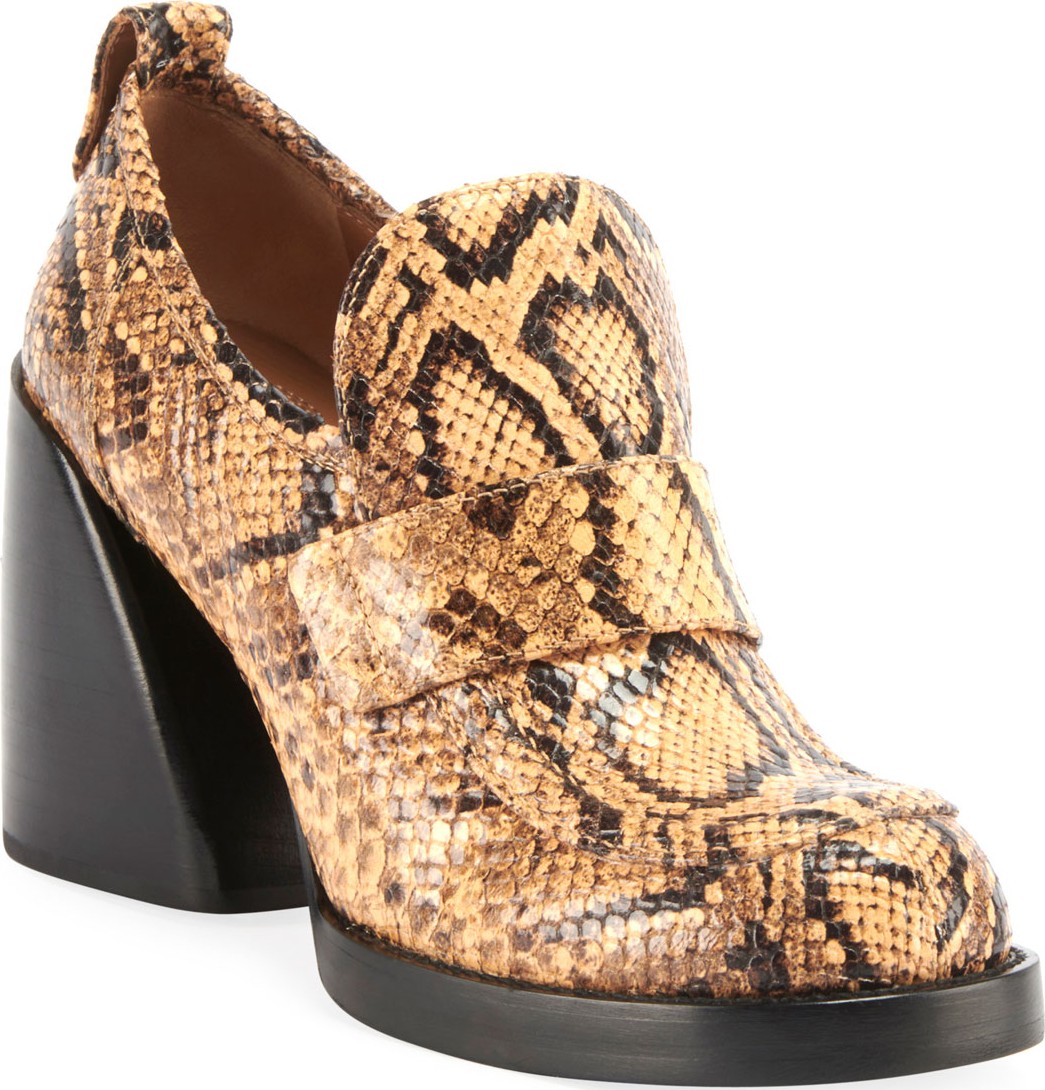 Chloe Adelie Python-Embossed Loafer Booties
