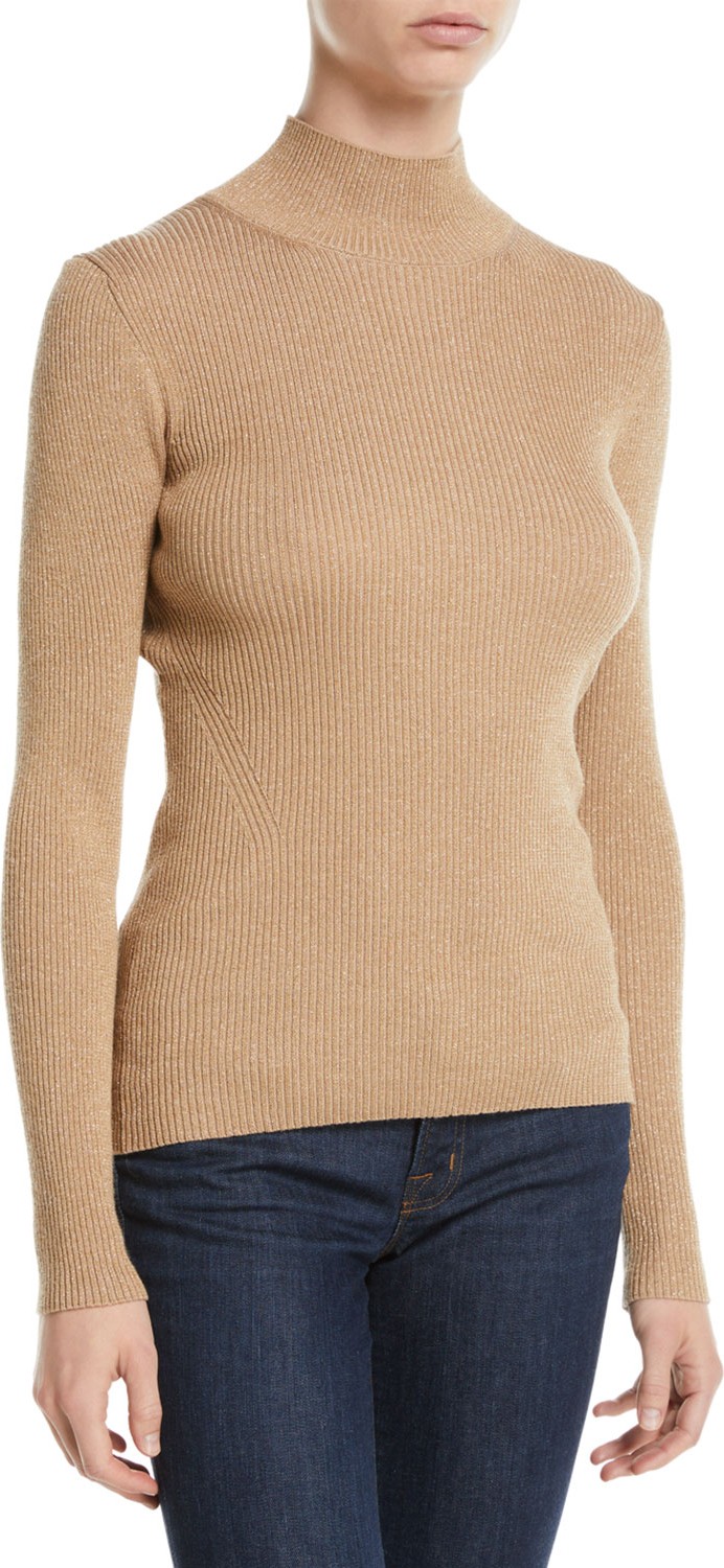 DIANE von FURSTENBERG Tess Metallic Ribbed-Knit Turtleneck Sweater