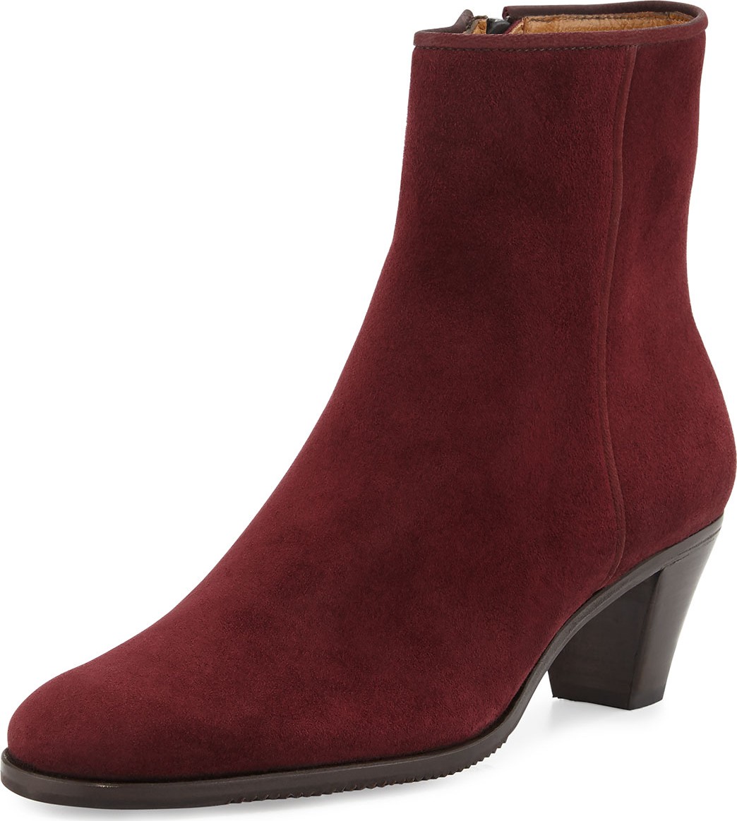 Gravati Kid Suede Ankle Boots, Bordeaux