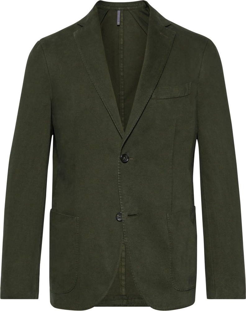 Incotex Dark-Green Garment-Dyed Cotton and Cashmere-Blend Twill Blazer