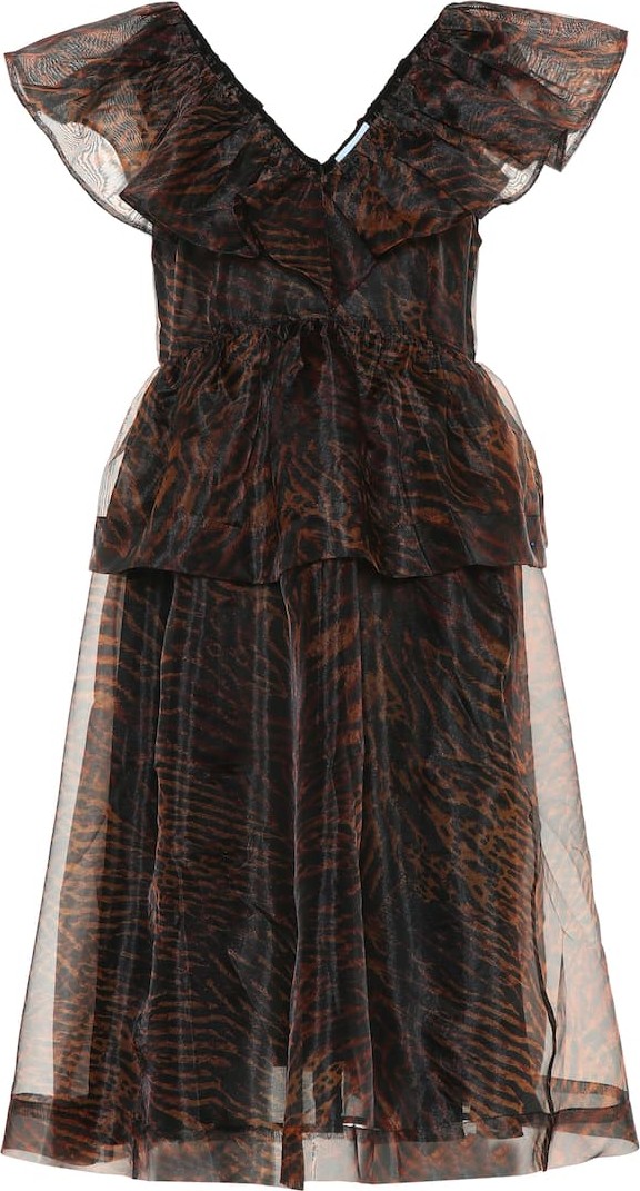 Ganni Tiger-print organza dress