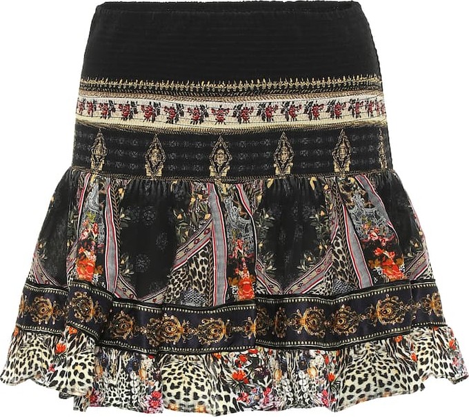 Camilla Embellished printed silk miniskirt